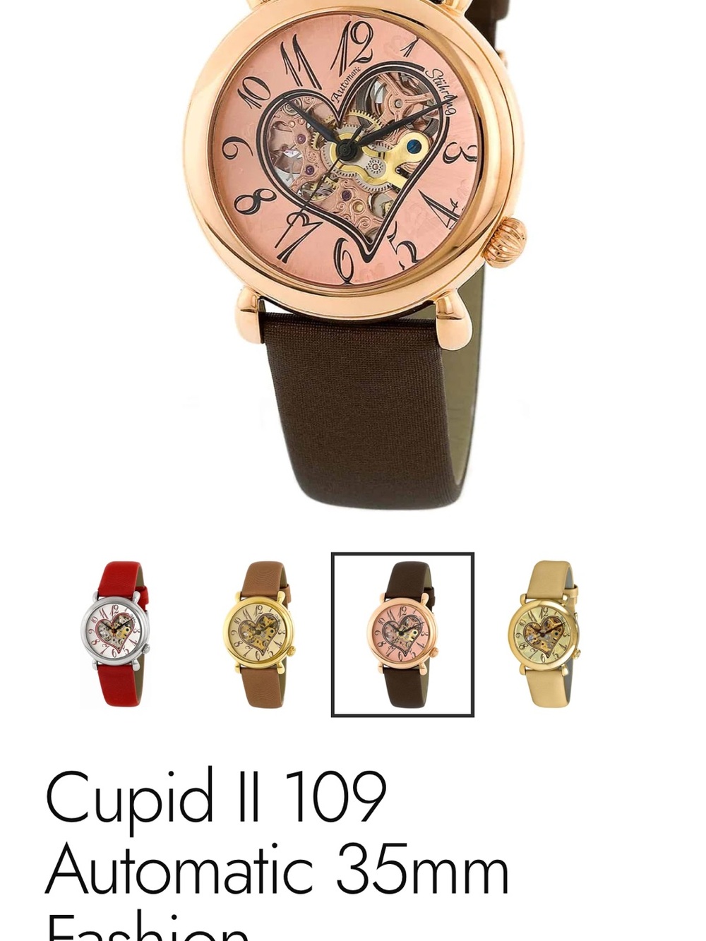 Stuhrling Heart-Window Watch in Rose Gold with Brown Strap